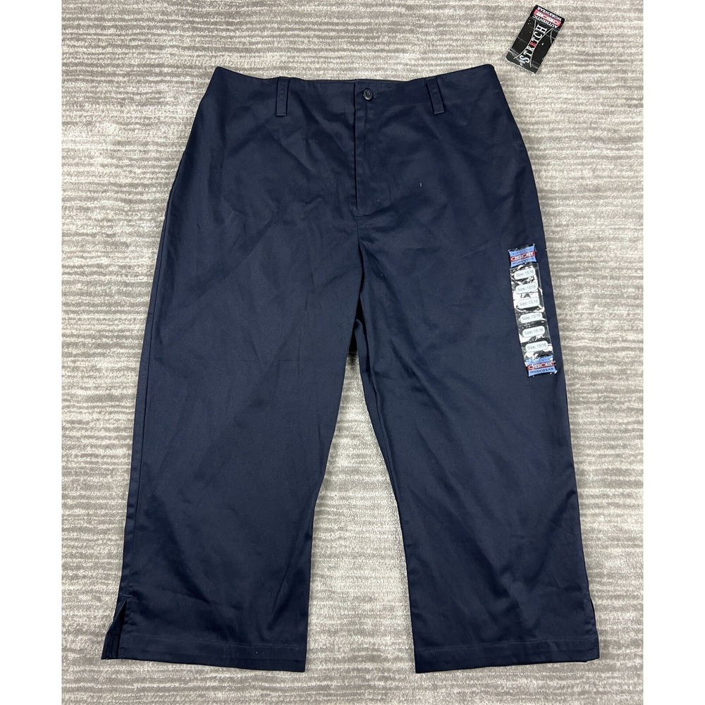 Cherokee Workwear Pants Women 15/16 Navy Blue Crop Stretch Twill Flat Front Slit